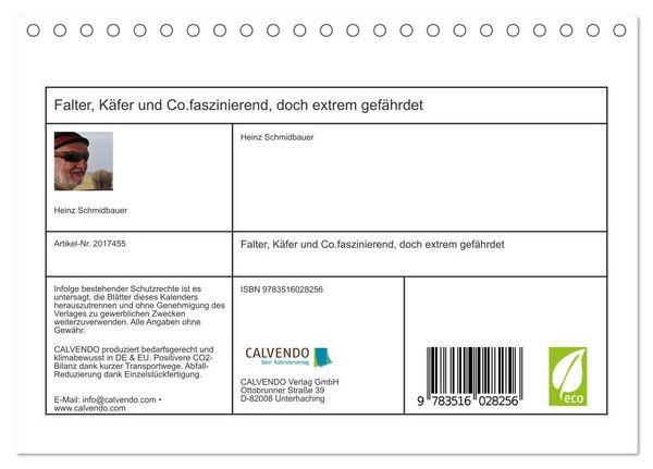 Produktbild: Falter, K&auml;fer und Co.faszinierend, doch extrem gef&auml;hrdet (Tischkalender 2026 DIN A5 quer), CALVENDO Monatskalender