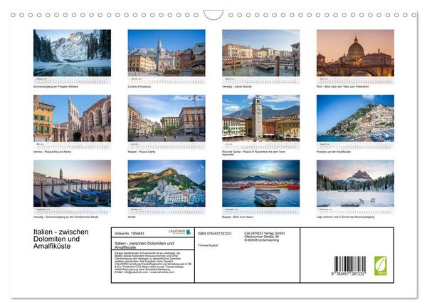 Produktbild: Italien - zwischen Dolomiten und Amalfik&uuml;ste (Wandkalender 2026 DIN A3 quer), CALVENDO Monatskalender