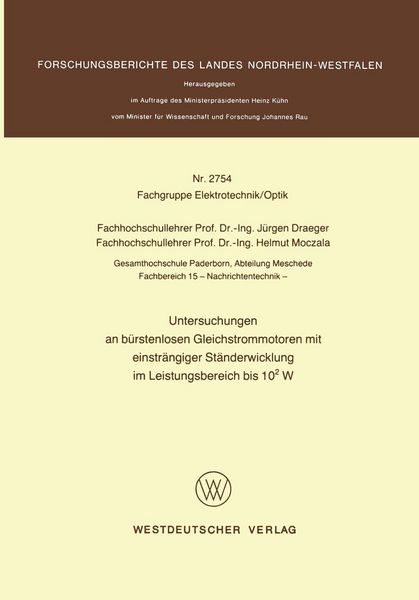 Produktbild: Untersuchungen an b&uuml;rstenlosen Gleichstrommotoren mit einstr&auml;ngiger St&auml;nderwicklung im Leistungsbereich bis 102 W