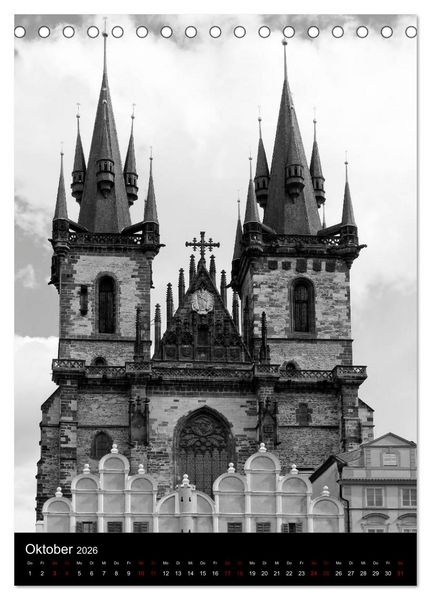 Produktbild: Prag - Die goldene Stadt in monochrom (Tischkalender 2026 DIN A5 hoch), CALVENDO Monatskalender