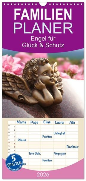 Produktbild: Familienplaner 2026 - Engel f&uuml;r Gl&uuml;ck & Schutz mit 5 Spalten (Wandkalender, 21 x 45 cm) CALVENDO