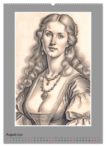 Produktbild: Baroque Beauties, Pencil Art with Artificial Intelligence (Wall Calendar 2026 DIN A2 portrait), CALVENDO 12 Month Wall Calendar