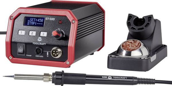 Produktbild: TOOLCRAFT ST-50D L&ouml;tstation digital 50W 150 - 450&deg;C inkl. L&ouml;tspitze