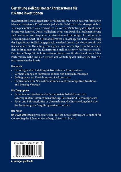 Produktbild: Gestaltung zielkonsistenter Anreizsysteme f&uuml;r riskante Investitionen