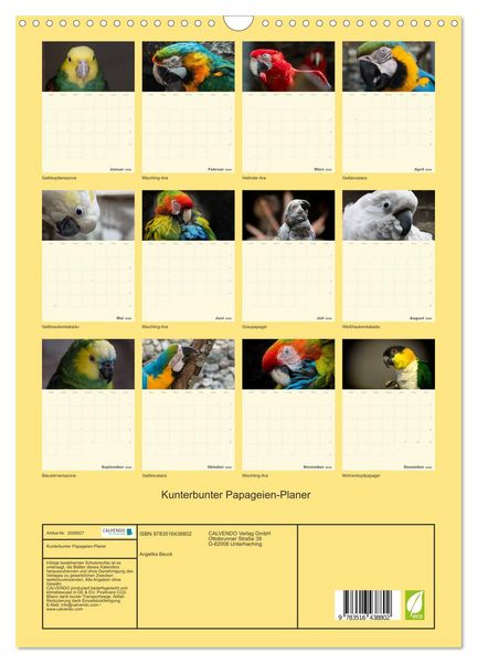 Produktbild: Kunterbunter Papageien-Planer (Wandkalender 2026 DIN A3 hoch), CALVENDO Monatskalender