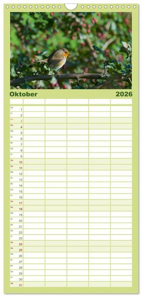 Produktbild: Familienplaner 2026 - Heimische V&ouml;gel mit 5 Spalten (Wandkalender, 21 x 45 cm) CALVENDO