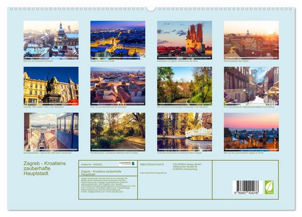 Produktbild: Zagreb - Kroatiens zauberhafte Hauptstadt (hochwertiger Premium Wandkalender 2026 DIN A2 quer), Kunstdruck in Hochglanz