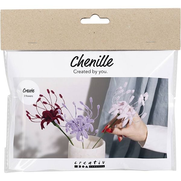 Produktbild: Creativ Company Mini Kreativ Set Blumen aus Pfeifenreiniger, Spinnenlilie, Rosa mattiert, Helllila, Dunkelrot