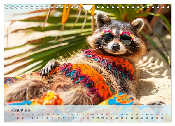 Produktbild: Niedlicher Waschb&auml;ren-Style. Modisch, elegant und blumig (Wandkalender 2026 DIN A4 quer), CALVENDO Monatskalender