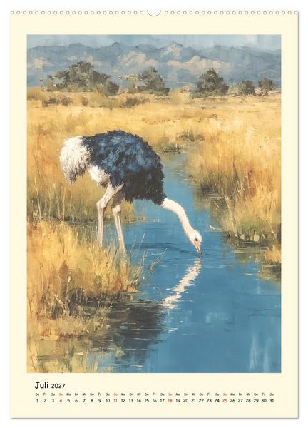 Produktbild: Strau&szlig;e. Afrikas gro&szlig;e Laufv&ouml;gel in Aquarelloptik (Wandkalender 2027 DIN A2 hoch), CALVENDO Monatskalender