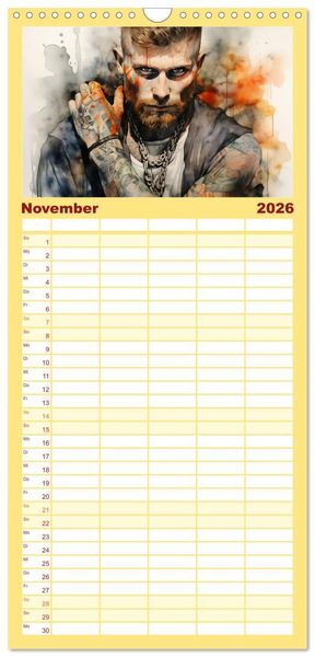 Produktbild: Familienplaner 2026 - Tattoo trifft Kunst mit 5 Spalten (Wandkalender, 21 x 45 cm) CALVENDO
