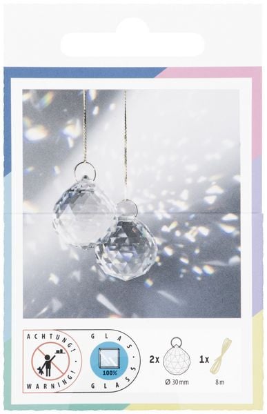 Produktbild: FOLIA Bastelartikel Sun Catcher CRYSTAL DUO, 2 Kristalle &Oslash; 3cm, 8m Goldgarn