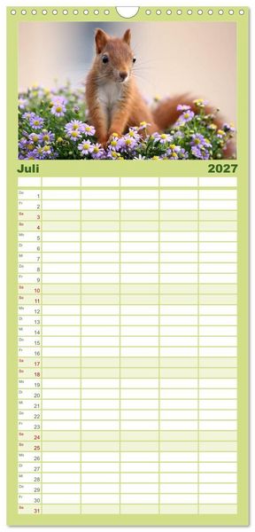 Produktbild: Familienplaner 2027 - Eichh&ouml;rnchen Momentaufnahmen f&uuml;rs Herz mit 5 Spalten (Wandkalender, 21 x 45 cm) CALVENDO