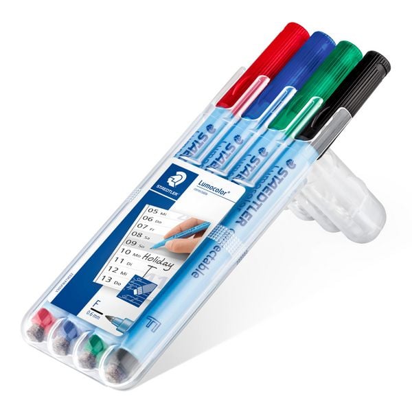 Produktbild: STAEDTLER Universalstifte Lumocolor correctable 305 trocken abwischbar, blau F, 4er Set