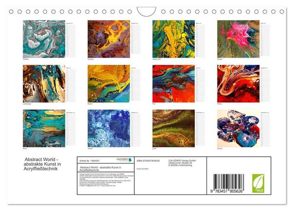 Produktbild: Abstract World - abstrakte Kunst in Acrylflie&szlig;technik (Wandkalender 2026 DIN A4 quer), CALVENDO Monatskalender