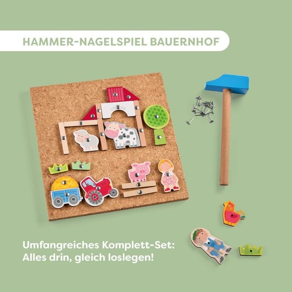 Produktbild: HABA 2013378001 - Hammer-Nagelspiel Bauernhof, 58-teilig, Lernspiel