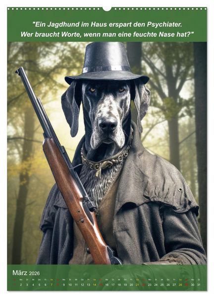 Produktbild: Lustige Jagdhunde mit J&auml;gerlatein (Wandkalender 2026 DIN A2 hoch), CALVENDO Monatskalender