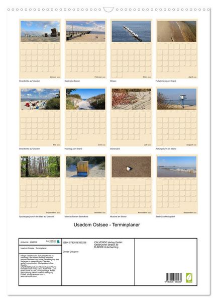 Produktbild: Usedom Ostsee - Terminplaner (Wandkalender 2026 DIN A2 hoch), CALVENDO Monatskalender
