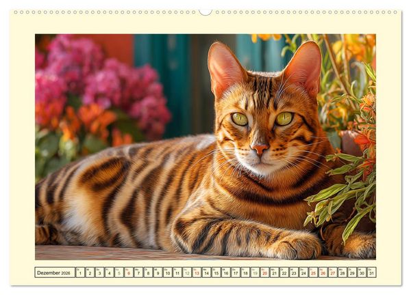 Produktbild: Toyger Katzen. Der exotische Mini-Tiger im Garten (Wandkalender 2026 DIN A2 quer), CALVENDO Monatskalender