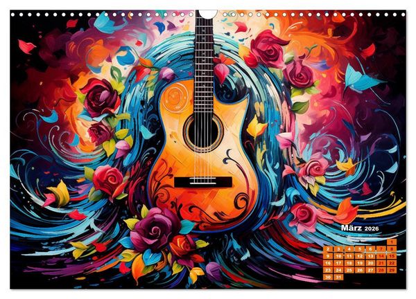 Produktbild: Sechs Saiten, Zw&ouml;lf Monate - Der Gitarrenkalender (Wandkalender 2026 DIN A3 quer), CALVENDO Monatskalender