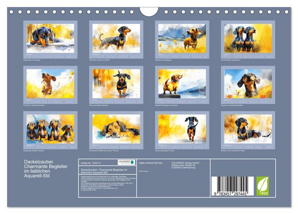 Produktbild: Dackelzauber. Charmante Begleiter im lieblichen Aquarell-Stil (Wandkalender 2026 DIN A4 quer), CALVENDO Monatskalender