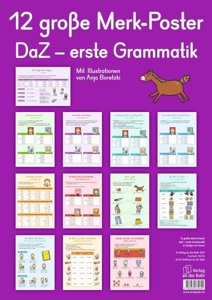 Produktbild: 12 gro&szlig;e Merk-Poster DaZ &ndash; erste Grammatik