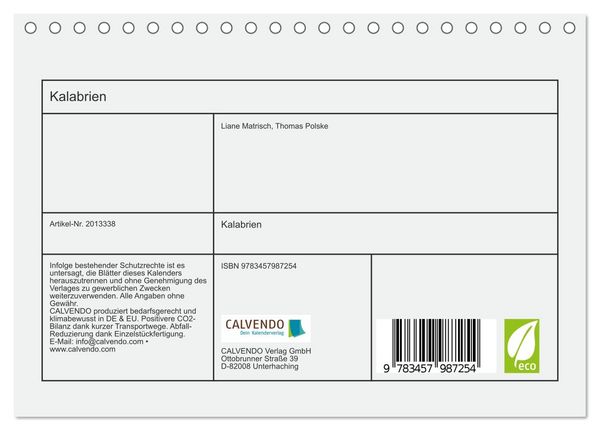 Produktbild: Kalabrien (Tischkalender 2026 DIN A5 quer), CALVENDO Monatskalender