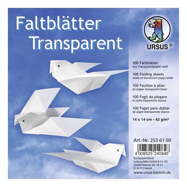 Produktbild: URSUS 100 Faltbl&auml;tter "Transparentpapier", 14 x 14 cm, wei&szlig;