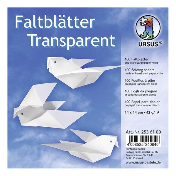 URSUS Falten Transparentpapier-Faltblätter, 42 g/m², 14 x 14 cm, weiß