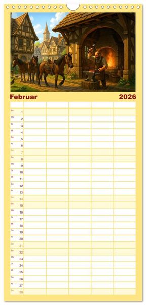 Produktbild: Familienplaner 2026 - Farbenfrohes Mittelalter mit 5 Spalten (Wandkalender, 21 x 45 cm) CALVENDO