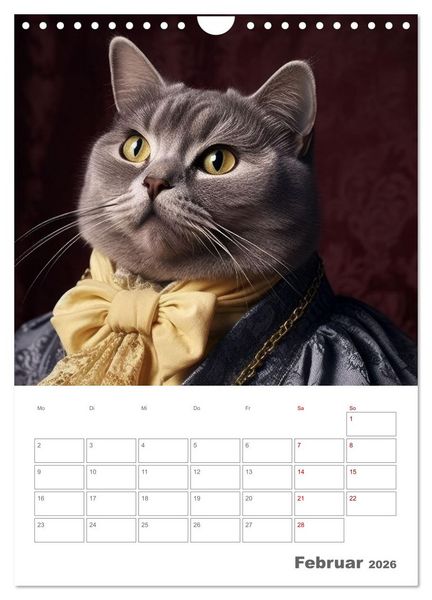 Produktbild: Royale Katzen Portraits (Wandkalender 2026 DIN A4 hoch), CALVENDO Monatskalender
