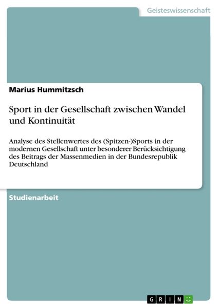 Produktbild: Sport in der Gesellschaft zwischen Wandel und Kontinuit&auml;t