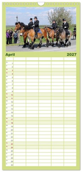 Produktbild: Familienplaner 2027 - Schwere Pferde mit 5 Spalten (Wandkalender, 21 x 45 cm) CALVENDO