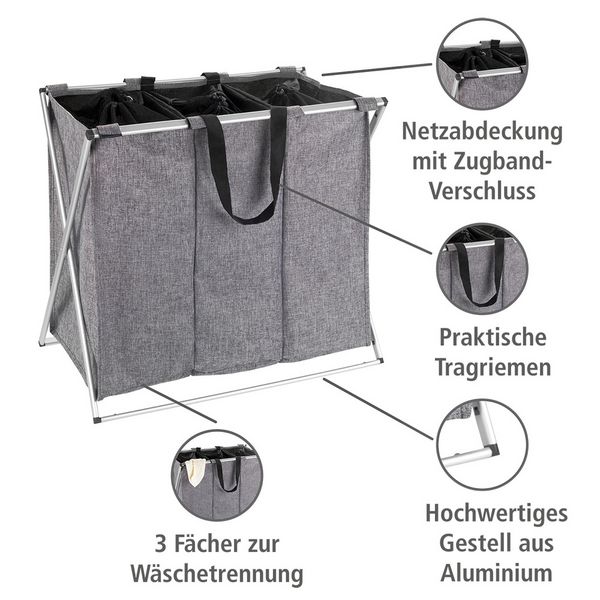 Produktbild: W&auml;schesammler Mod. Trio Grau meliert, W&auml;schekorb, 130 l