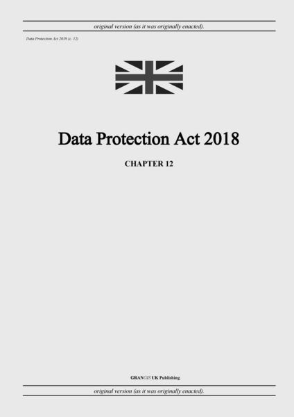 Produktbild: Data Protection Act 2018 (c. 12)