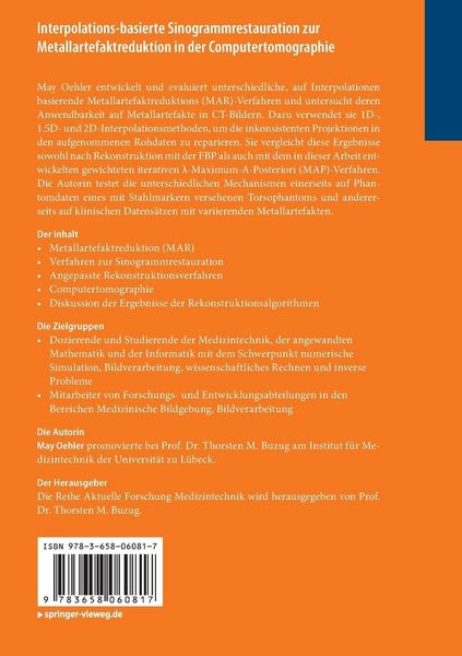 Produktbild: Interpolations-basierte Sinogrammrestauration zur Metallartefaktreduktion in der Computertomographie