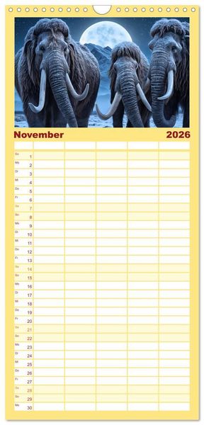 Produktbild: Familienplaner 2026 - Im urzeitlichen Reich des Mammuts mit 5 Spalten (Wandkalender, 21 x 45 cm) CALVENDO