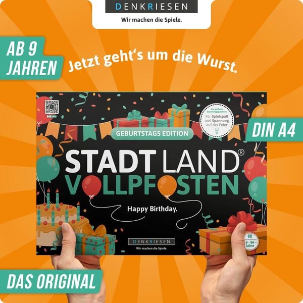 Denkriesen - Stadt Land Vollpfosten® - Geburtstags Edition - "happy Birthday." - A4