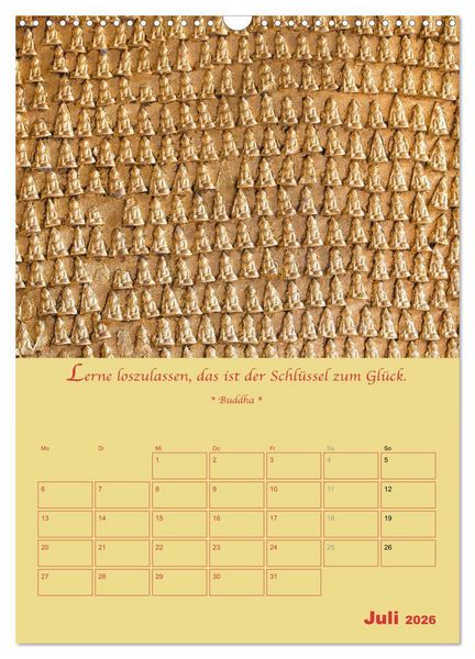 Produktbild: BUDDHA IN GOLD - Mit buddhistischen Spr&uuml;chen (Wandkalender 2026 DIN A3 hoch), CALVENDO Monatskalender
