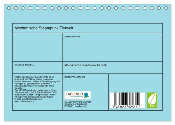 Produktbild: Mechanische Steampunk Tierwelt (Tischkalender 2026 DIN A5 quer), CALVENDO Monatskalender