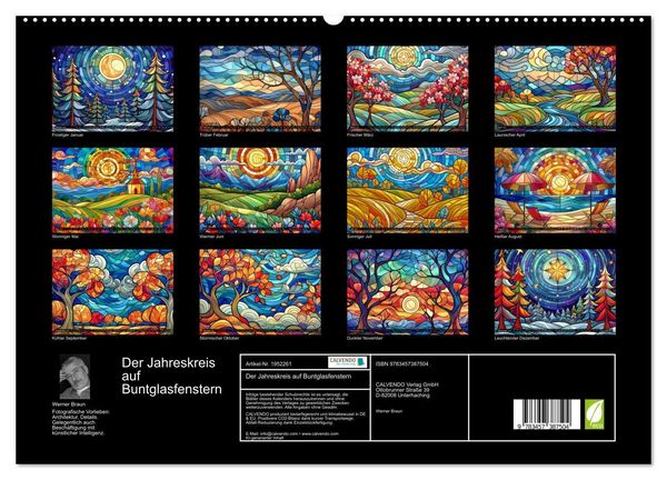 Produktbild: Der Jahreskreis auf Buntglasfenstern (hochwertiger Premium Wandkalender 2026 DIN A2 quer), Kunstdruck in Hochglanz
