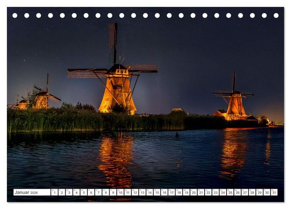 Produktbild: Die Windm&uuml;hlen von Kinderdijk - UNESCO Welterbe (Tischkalender 2026 DIN A5 quer), CALVENDO Monatskalender
