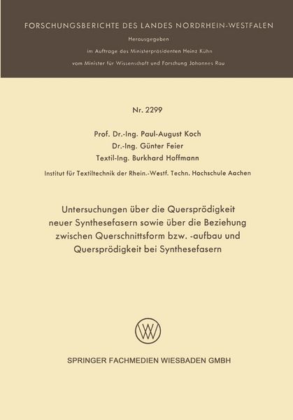 Produktbild: Untersuchungen &uuml;ber die Querspr&ouml;digkeit neuer Synthesefasern sowie &uuml;ber die Beziehung zwischen Querschnittsform bzw. -aufbau und Querspr&ouml;digkeit bei Synthesefasern