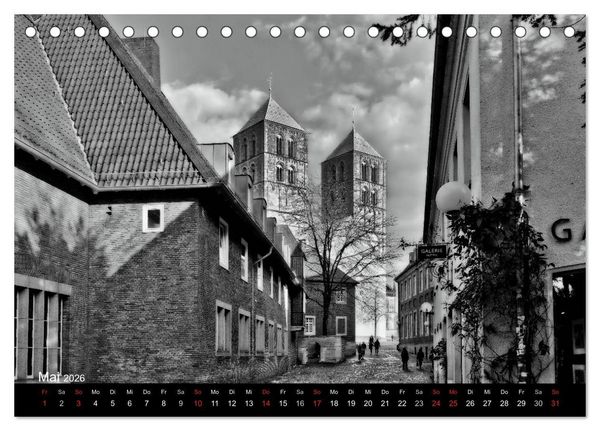 Produktbild: M&uuml;nster in schwarz-wei&szlig; gesehen (Tischkalender 2026 DIN A5 quer), CALVENDO Monatskalender