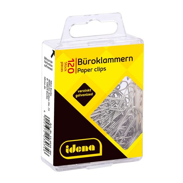 Produktbild: Idena B&uuml;roklammern aus Metall verzinkt silber 120 St&uuml;ck H&auml;ngebox