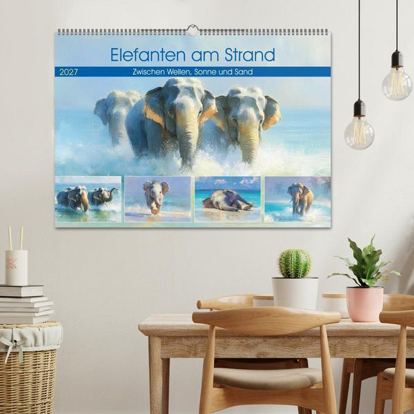 Produktbild: Elefanten am Strand. Zwischen Wellen, Sonne und Sand (Wandkalender 2027 DIN A2 quer), CALVENDO Monatskalender