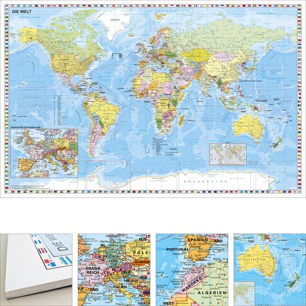Produktbild: Weltkarte mit Ausschnitt Zentraleuropa zum Pinnen auf EasyPrint - Platte