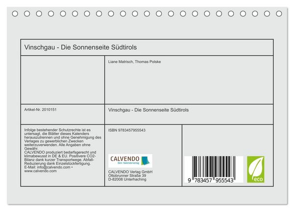 Produktbild: Vinschgau - Die Sonnenseite S&uuml;dtirols (Tischkalender 2026 DIN A5 quer), CALVENDO Monatskalender