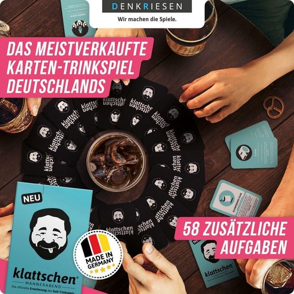 Produktbild: DENKRIESEN - klattschen&reg; - M&auml;nnerabend - SPIELKARTENKARTON "Das wahrscheinlich beste Trinkspiel aller Zeiten"