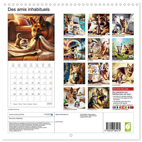 Produktbild: Des amis inhabituels (Calendrier mural carr&eacute; 2026 30x30 cm) Calendrier double avec une page pour vos prises de notes